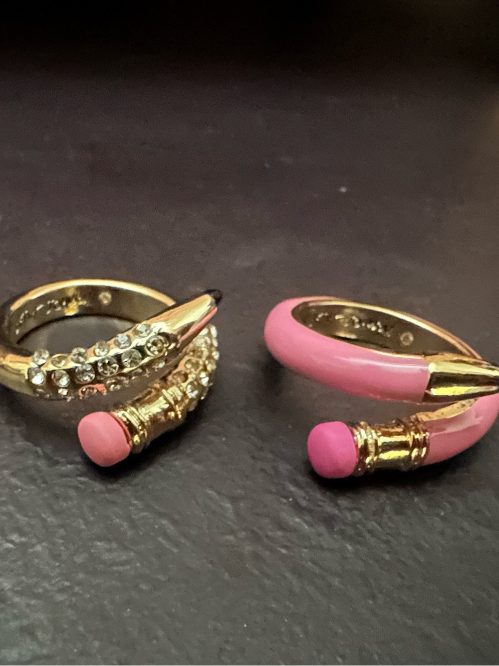 Betsey Johnson Pink Pencil Tip Gold Tone Ring Set NWOT